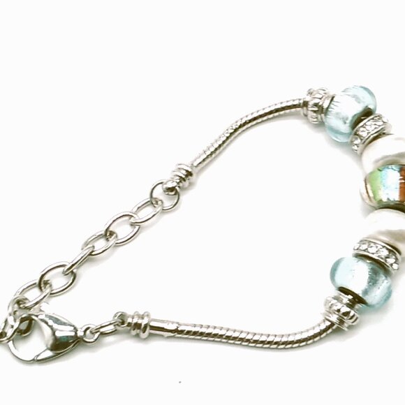 Beaded Charm Bracelet on Silver-tone Snake Chain - Picture 11 of 14